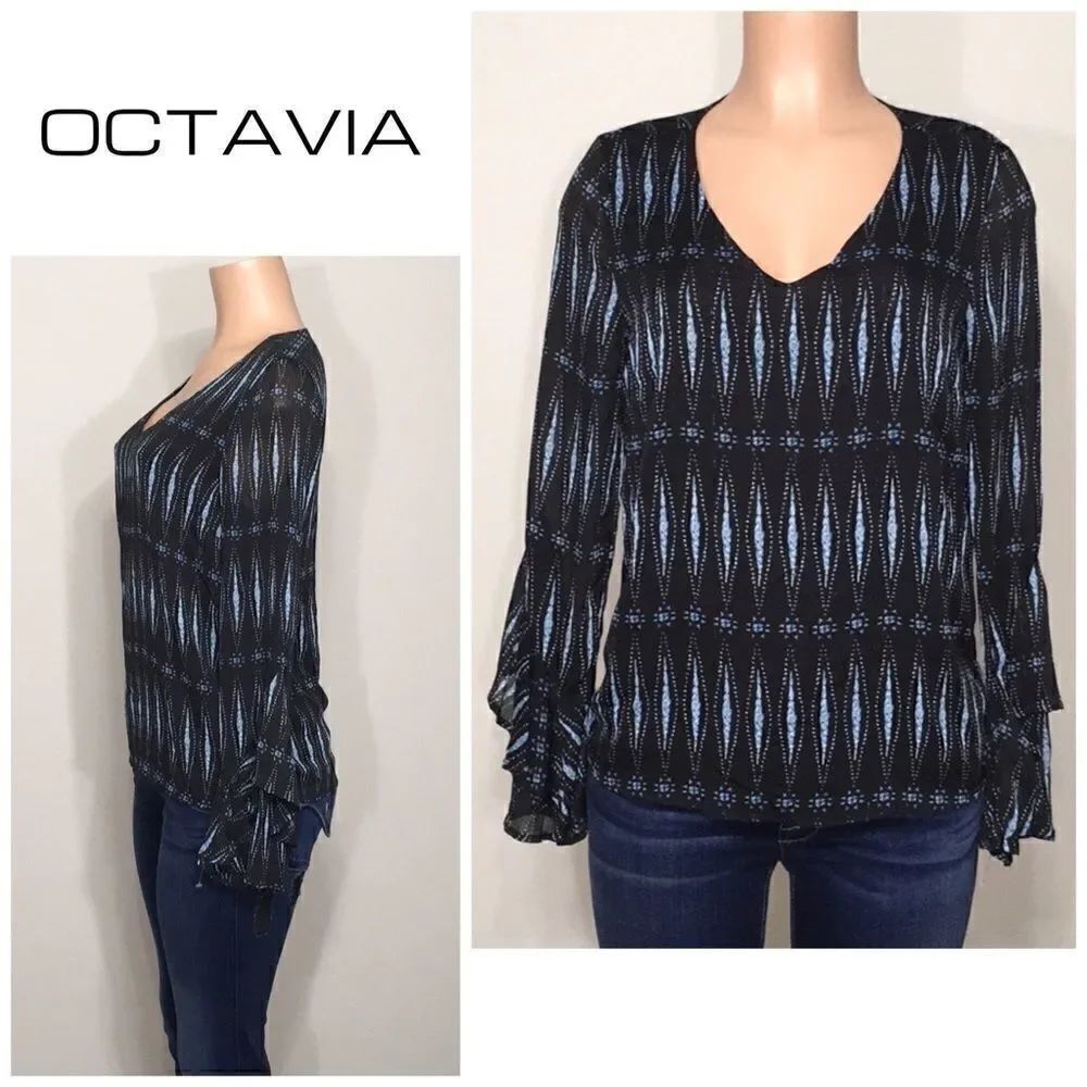Blue and Black bell sleeve top. NWOT